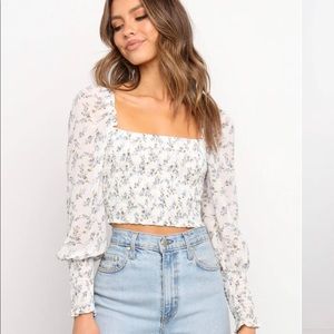 Blue floral Petal + Pup Cropped Top.